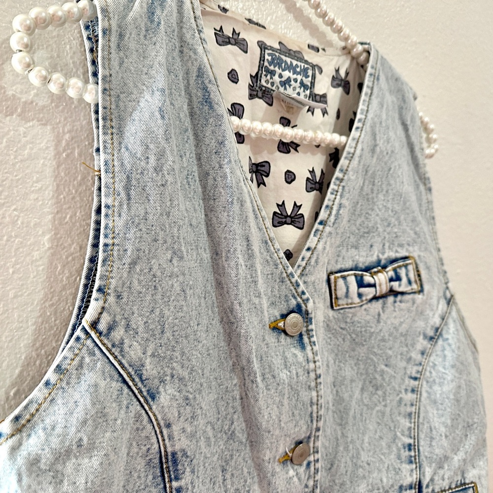 VTG 80s 90s Jordache Denim Vest with Bows - Picture 13 of 16
